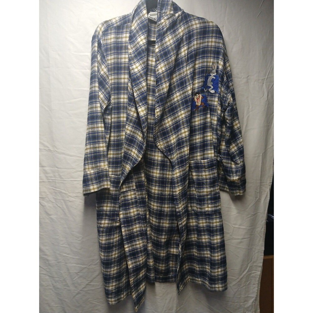 Vtg Warner Bros Studios Store Looney Tunes Plaid Robe Taz Bugs Size M/L No Belt